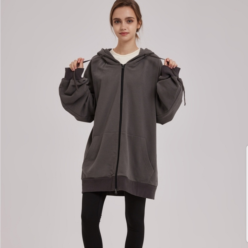 Nap Loungewear Oversized Zip Up Hoodie Dark Grey Size Large $159